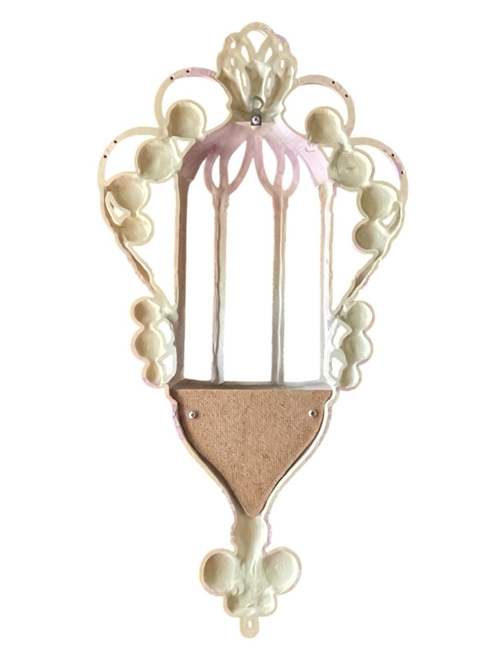 Wall Pocket Planter Vtg 70s Burwood #1628 Blush Pink Scroll MCM Shabby Chic 21" - Picture 2 of 6